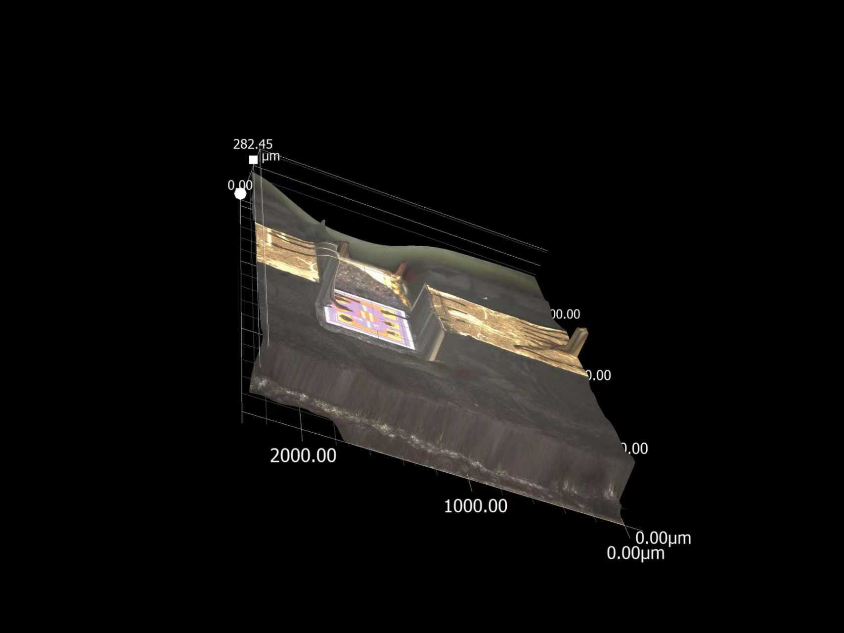 3D depth profile of RF cavity package showing bond pad depth relative to package wall