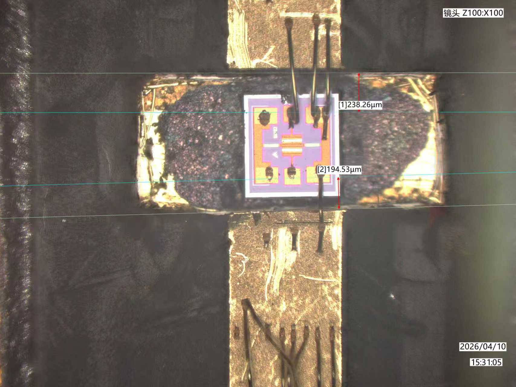 Top-down measurement of RF cavity package bond pad clearance to sidewall and die edge